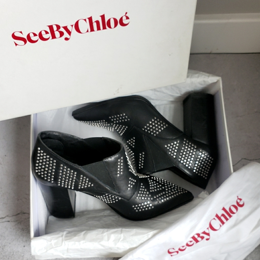 See by Chloe Carnaby Shine Studded Boots Sz 38.5